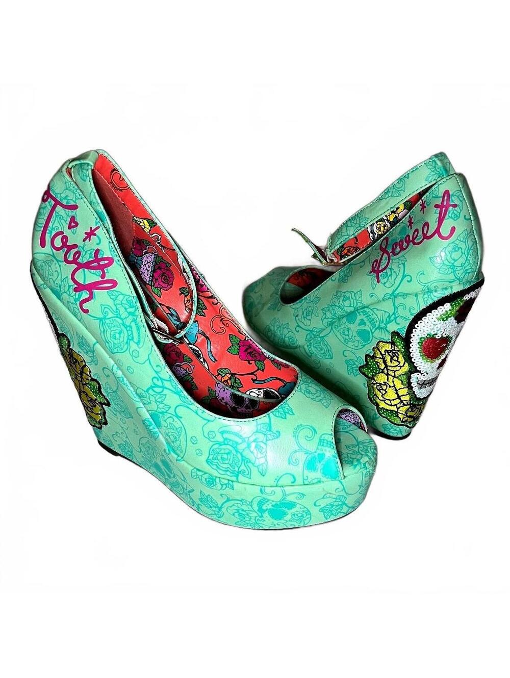 Iron Fist Mint “Sweet Tooth” Sugar Skull Wedges Y2K Goth Size 10